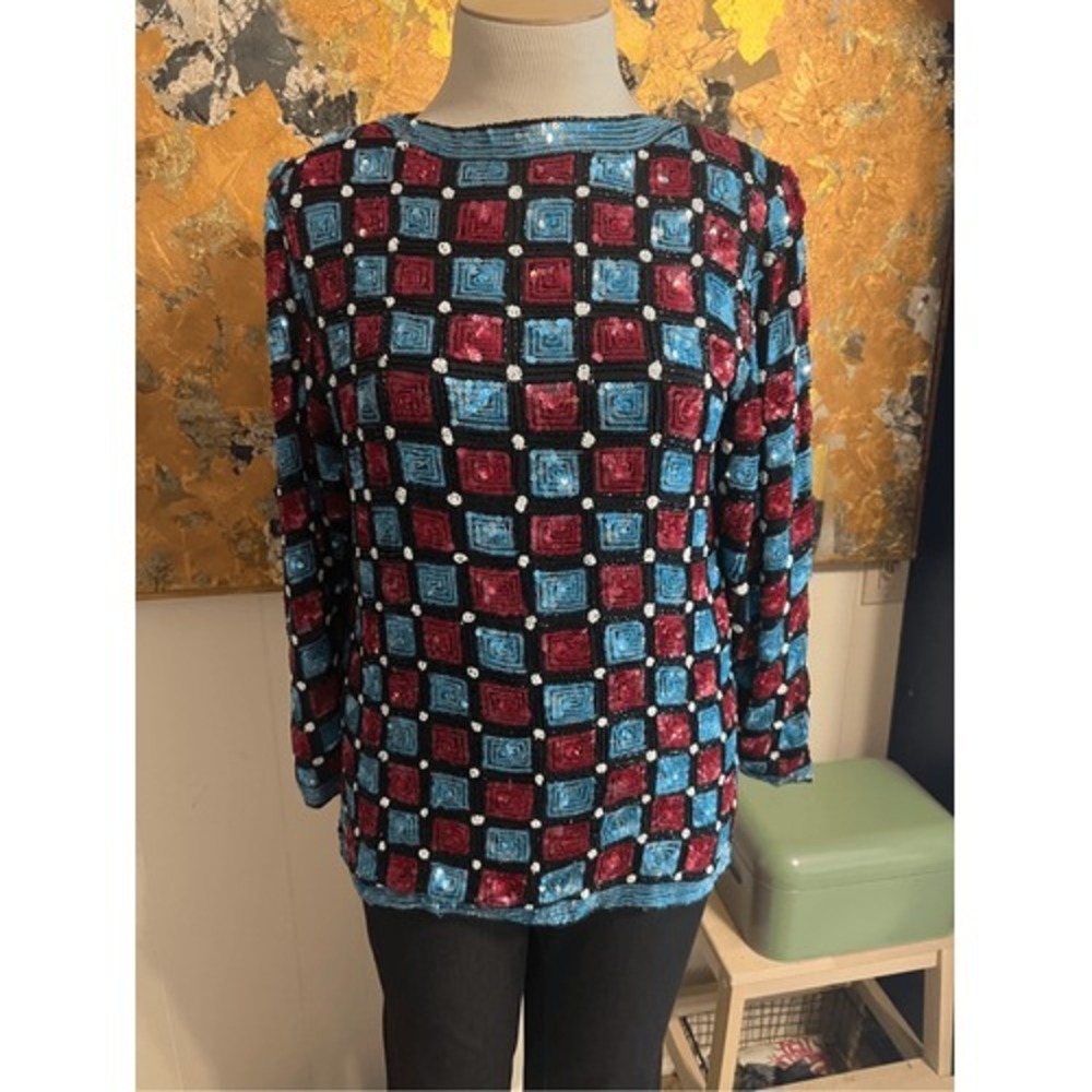 Stunning Vintage Silk Completely Beaded Dressy Tunic Retro Elegance! S